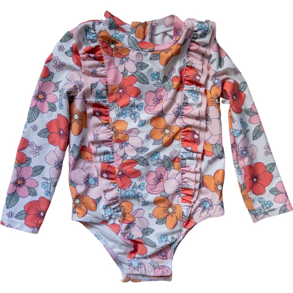 Tucker + Tate Floral Ruffle Long-Sleeve One-Piece Swimsuit & Sun Hat Set 18M